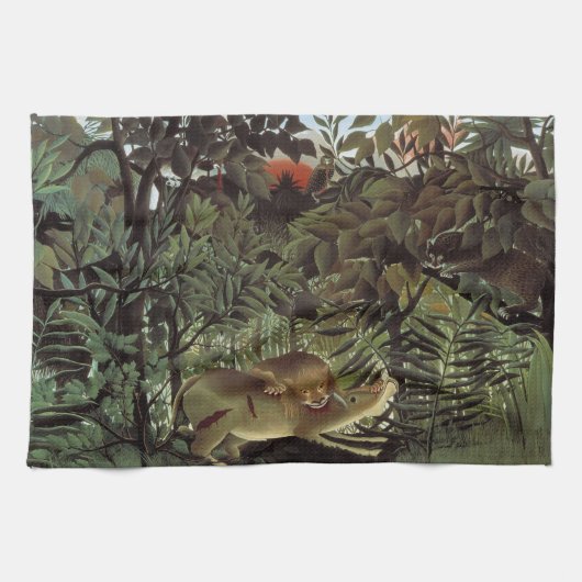 Hondenlion van Henri Rousseau,  dier in het wild Theedoek (Horizontaal)
