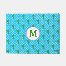 Hondenmat Coastal Blue met Groene Palm Tree Custom Deurmat