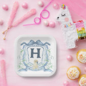 Hondenmonogram blauw papieren bordje (Feest)