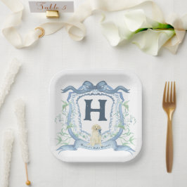 Hondenmonogram blauw papieren bordje
