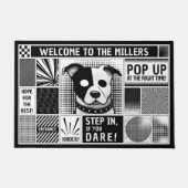 Hondenmotief in bento grid pop art stijl zwart wit deurmat (Voorkant)