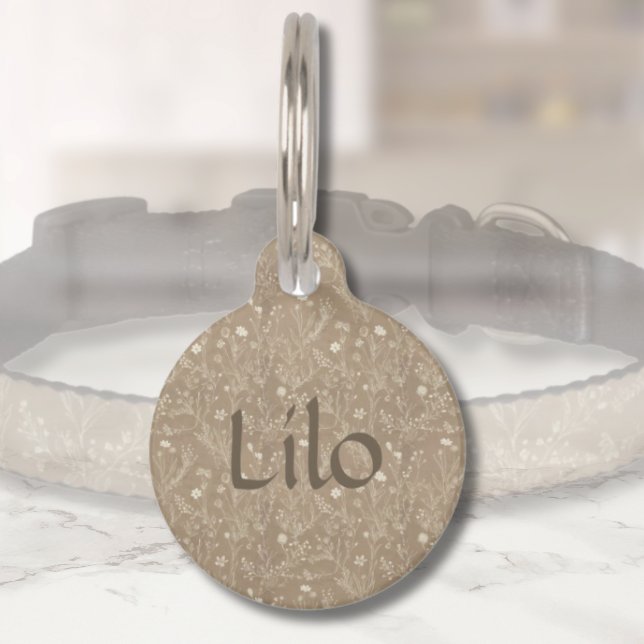 Hondennaam ID-tag - Bruin botanisch, gepersonalise Huisdierpenning (personalized brown botanicals pet id tag )