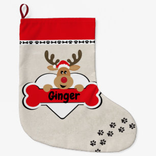 Hondennaam met Schattige rendier off-white Grote Kerstsok