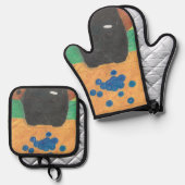 Hondenneus en bosbes ovenwant & pannenlap set (Voorkant / Achterkant)