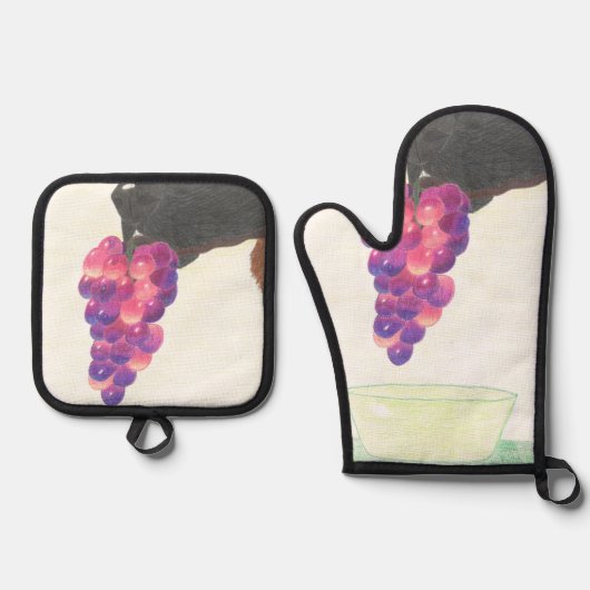 Hondenneus en druif ovenwant & pannenlap set (Voorkant)