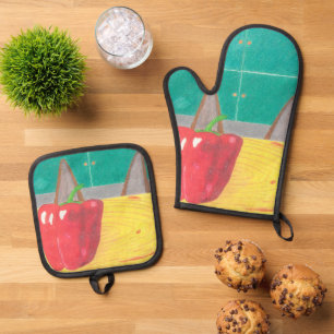 Hondenoren en peper ovenwant & pannenlap set