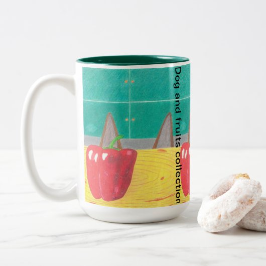 Hondenoren en peper tweekleurige koffiemok (Met donut)