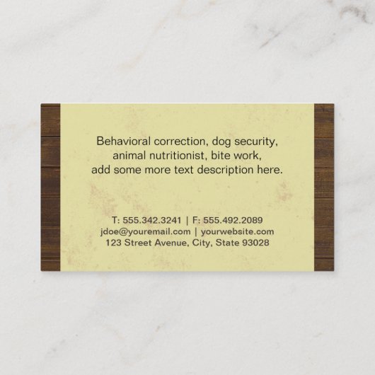 Hondenpakket | Hondentraining (hout & stof) Visitekaartje (Achterkant)
