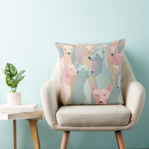 Hondenpatroon Pastel Kleuren Minimalistische illus Kussen