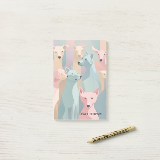 Hondenpatroon Pastel Kleuren Minimalistische illus Post-it® Notes (Op bureau)
