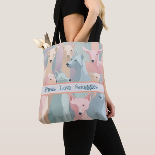 Hondenpatroon Pastel Kleuren Minimalistische illus Tote Bag (Dichtbij)
