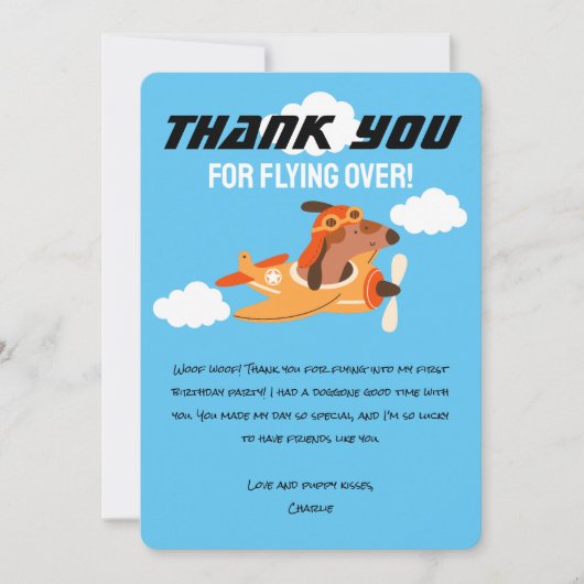Hondenpiloot Vliegend Vliegtuig, Leuke Verjaardag  Bedankkaart (Voorkant)
