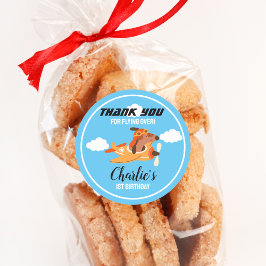 Hondenpiloot Vliegend Vliegtuig, Leuke Verjaardag  Ronde Sticker