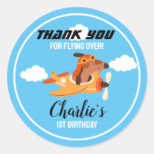 Hondenpiloot Vliegend Vliegtuig, Leuke Verjaardag  Ronde Sticker (Voorkant)