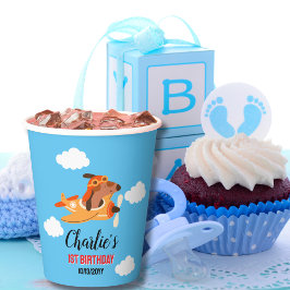 Hondenpiloot vliegt met vliegtuig, Schattigee Kind Papieren Bekers