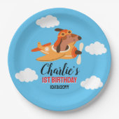 Hondenpiloot vliegt met vliegtuig, Schattigee Kind Papieren Bordje (Voorkant)