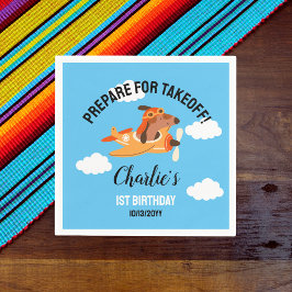 Hondenpiloot vliegt met vliegtuig, Schattigee Kind Servet