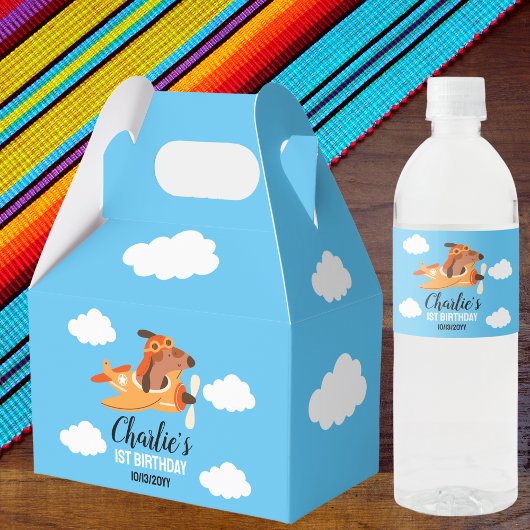 Hondenpiloot vliegt met vliegtuig, Schattigee Kind Waterfles Etiket
