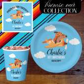 Hondenpiloot vliegt met vliegtuig, Schattigee Kind Waterfles Etiket