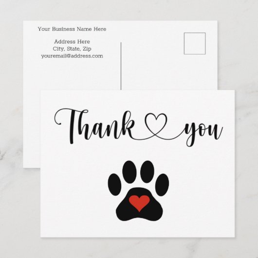 Hondenpoot aangepaste bedankkaart briefkaart (Voorkant / Achterkant)