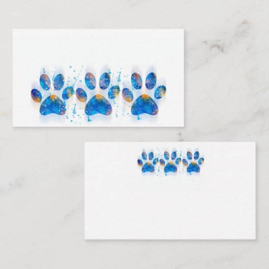 hondenpoot drukt blauw en wit waterverf ontwerp af visitekaartje (Voorkant / Achterkant)
