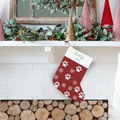 Hondenpoot en sneeuwvlokken Kerstmis Modern Rood Kleine Kerstsok