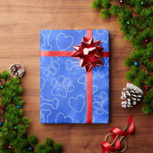 Hondenpoot Hartjes En Botjes Patroon Blauw Aquarel Cadeaupapier