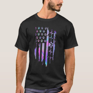 Hondenpoot hartslag Amerikaanse vlag Hologram T-shirt