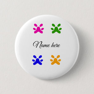 Hondenpoot kleurrijk huisdier naam toevoegen tekst ronde button 5,7 cm