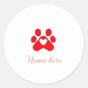 Hondenpoot rode hart huisdier naam tekst dier poot ronde sticker
