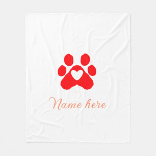 Hondenpoot rood hart huisdier naam tekst dier poot fleece deken