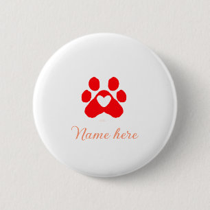Hondenpoot rood hart huisdier naam tekst dier poot ronde button 5,7 cm