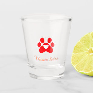 Hondenpoot rood hart huisdier naam tekst dier poot shot glas
