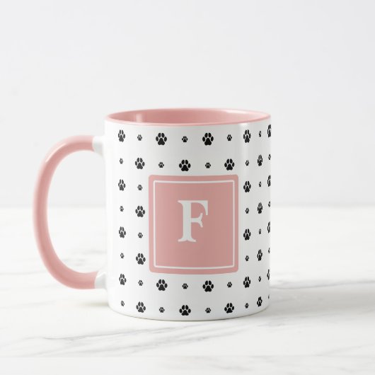 Hondenpoot Wit Roze Zwart Monogram Foto Mok (Links)