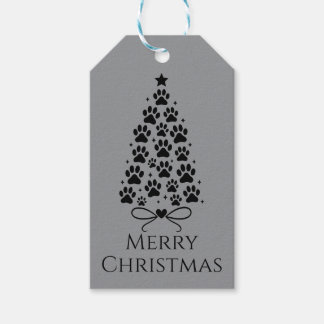 Hondenpoot Zwarte Silhouet Kerstboom Cadeaulabel