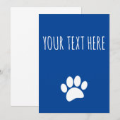 Hondenpootafdruk aangepaste tekst blauw kaart (Voorkant / Achterkant)