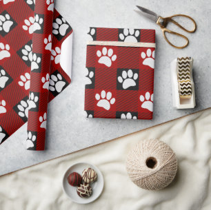Hondenpootafdruk Buffalo gespeeld in zwart en rood Cadeaupapier