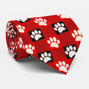 Hondenpootafdruk Buffalo Plaid in Zwart en Rood Stropdas