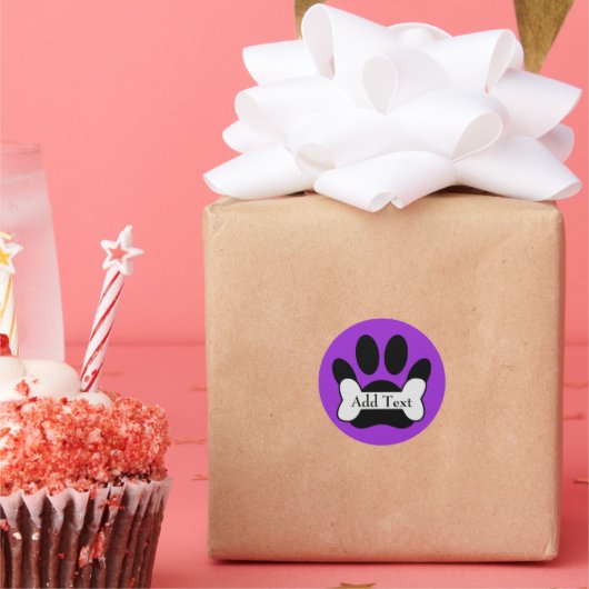 Hondenpootafdruk en bot op licht Paarse Ronde Sticker (Feest)