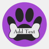Hondenpootafdruk en bot op licht Paarse Ronde Sticker (Voorkant)