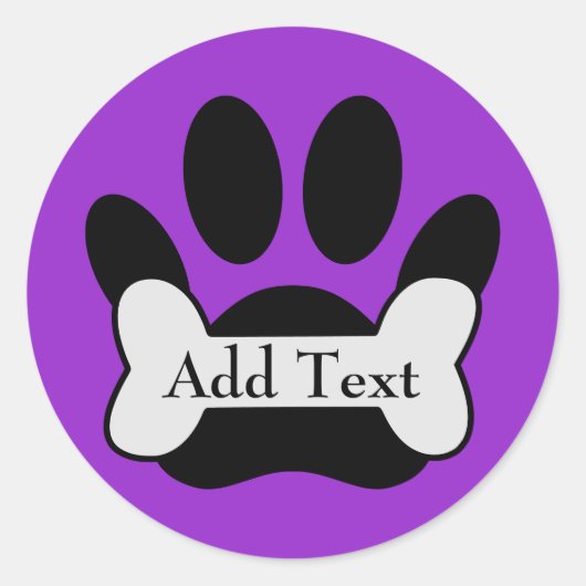 Hondenpootafdruk en bot op licht Paarse Ronde Sticker (Voorkant)