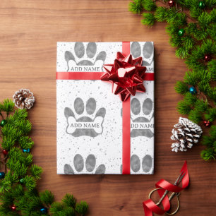 Hondenpootafdruk en botgrijze waterverf op maat cadeaupapier