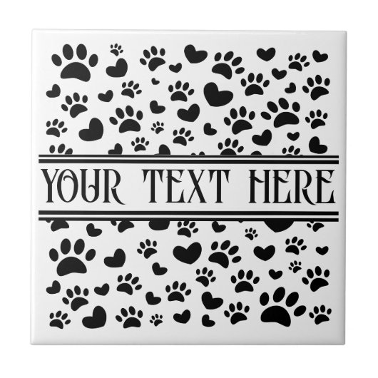 Hondenpootafdruk en harten met aangepaste naam tegeltje (Voorkant)