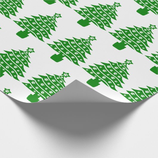Hondenpootafdruk Groene Kerstboom Cadeaupapier (Hoek)
