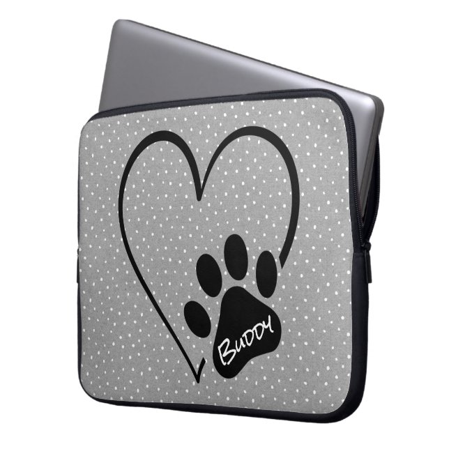 Hondenpootafdruk Hart met Naam  Laptop Sleeve (Voorkant Links)