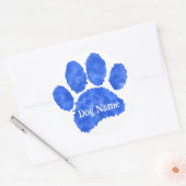 Hondenpootafdruk met aangepaste naam Blauwe waterv Ronde Sticker (Envelop)