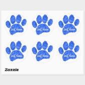 Hondenpootafdruk met aangepaste naam Blauwe waterv Ronde Sticker (Vel)