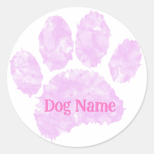 Hondenpootafdruk met aangepaste naam pastel waterv ronde sticker