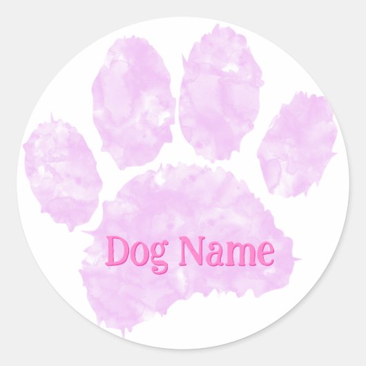 Hondenpootafdruk met aangepaste naam pastel waterv ronde sticker (Voorkant)