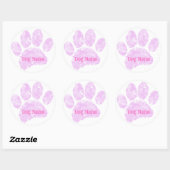 Hondenpootafdruk met aangepaste naam pastel waterv ronde sticker (Vel)